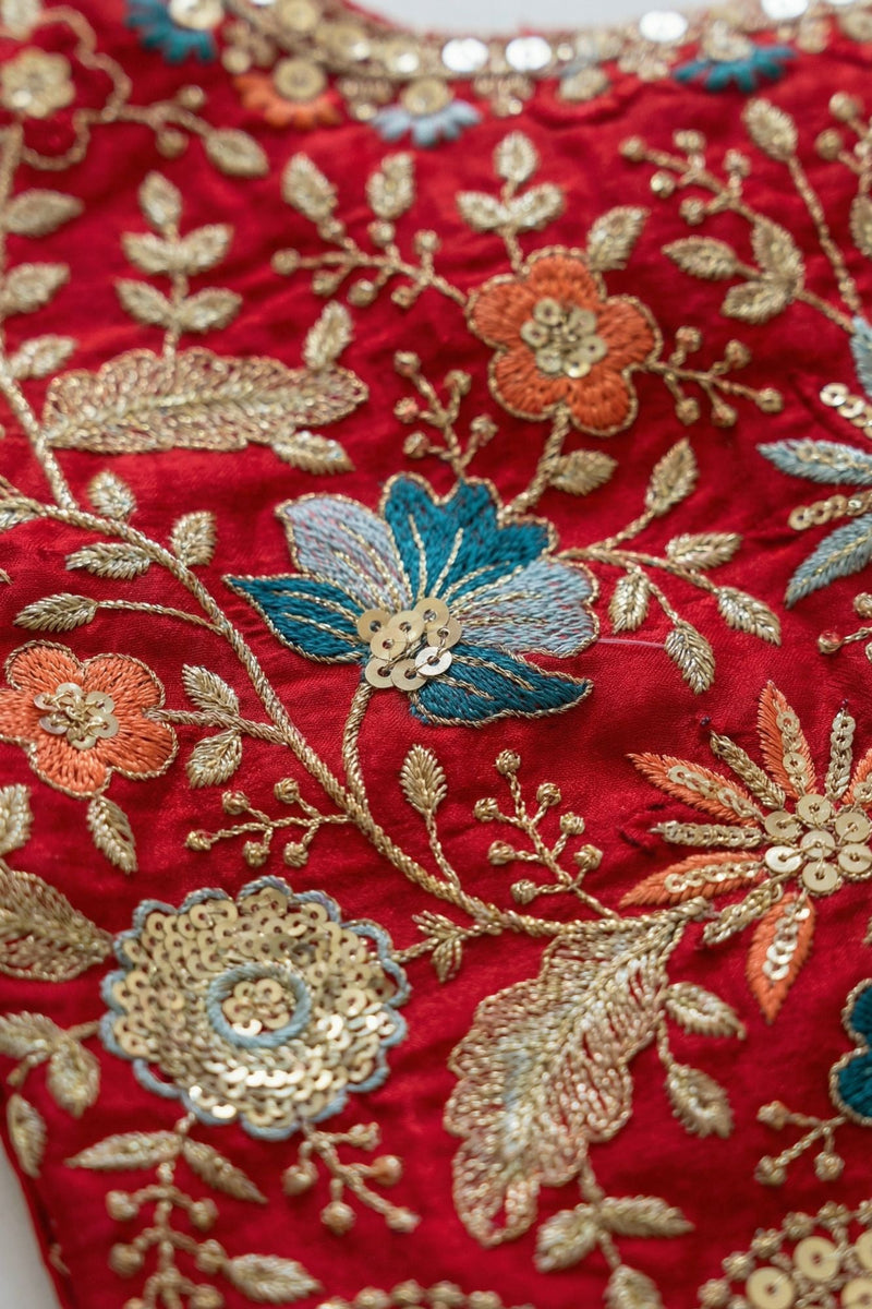Red Embroidered Lehenga Choli Set with Net Dupatta For Girls