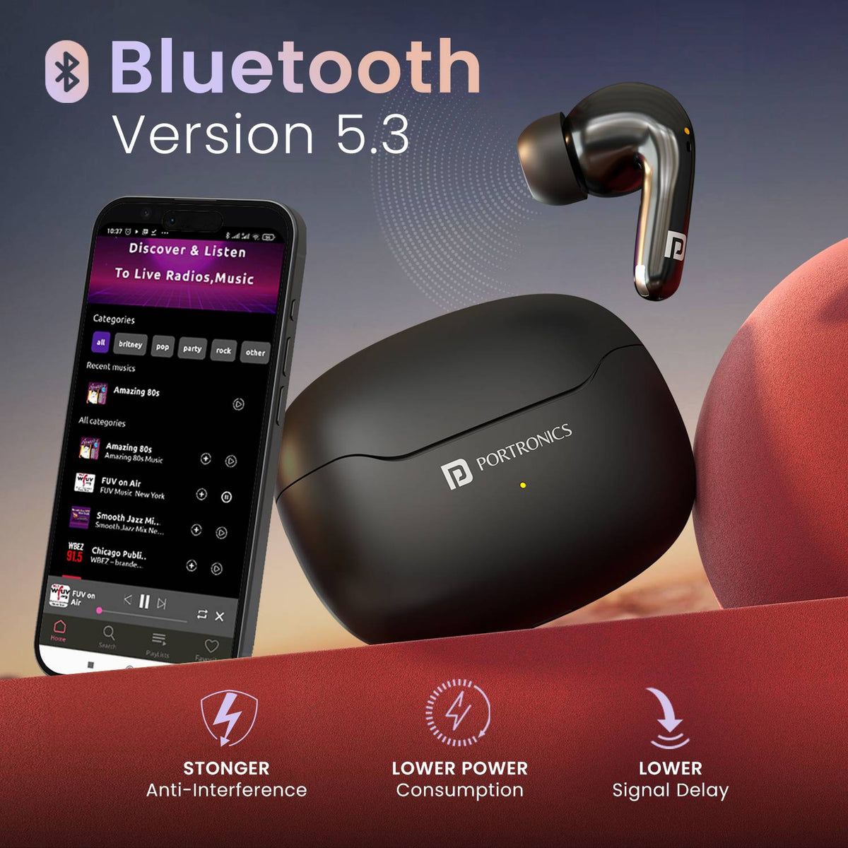 Portronics Harmonics Twins 33, POR-1174 Bluetooth Headset (Black, True Wireless)