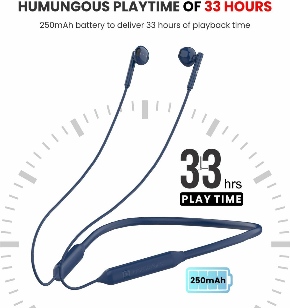Portronics Harmonics Z5 Wireless Neckband, 33Hrs Playtime, Double EQ Mode, Fast charging Bluetooth Headset
