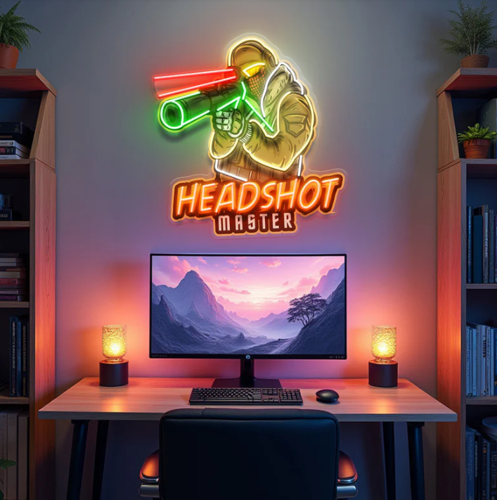 Headshot Master Neon Sign – LED Gamer Wall Light for Streaming & Battlestations Game room Neonsignsindia