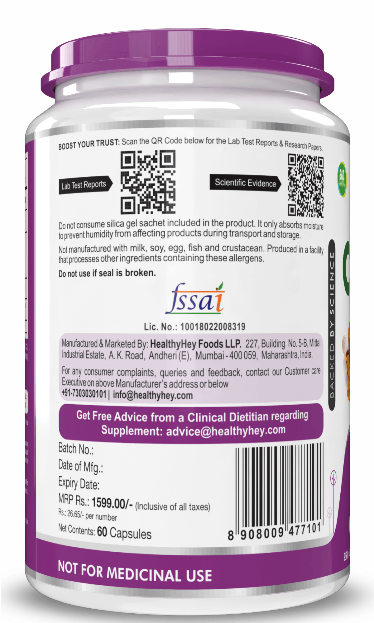 Curcumin with Bioperine (Piperine) 1310mg, Natural Antioxidant help reduce inflammation & Pain (Ultra Pure) with Piperine
