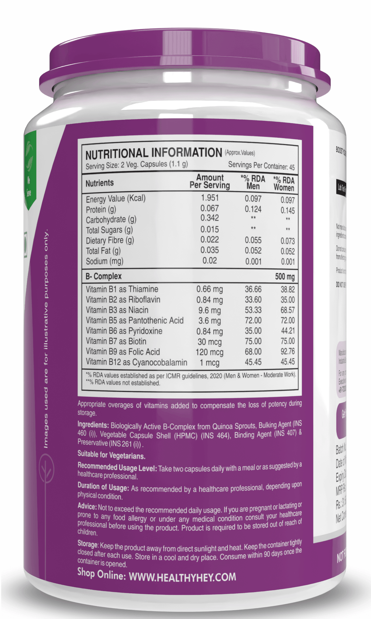 Vitamin B-Complex, Non Synthetic Improves Energy Levels capsules