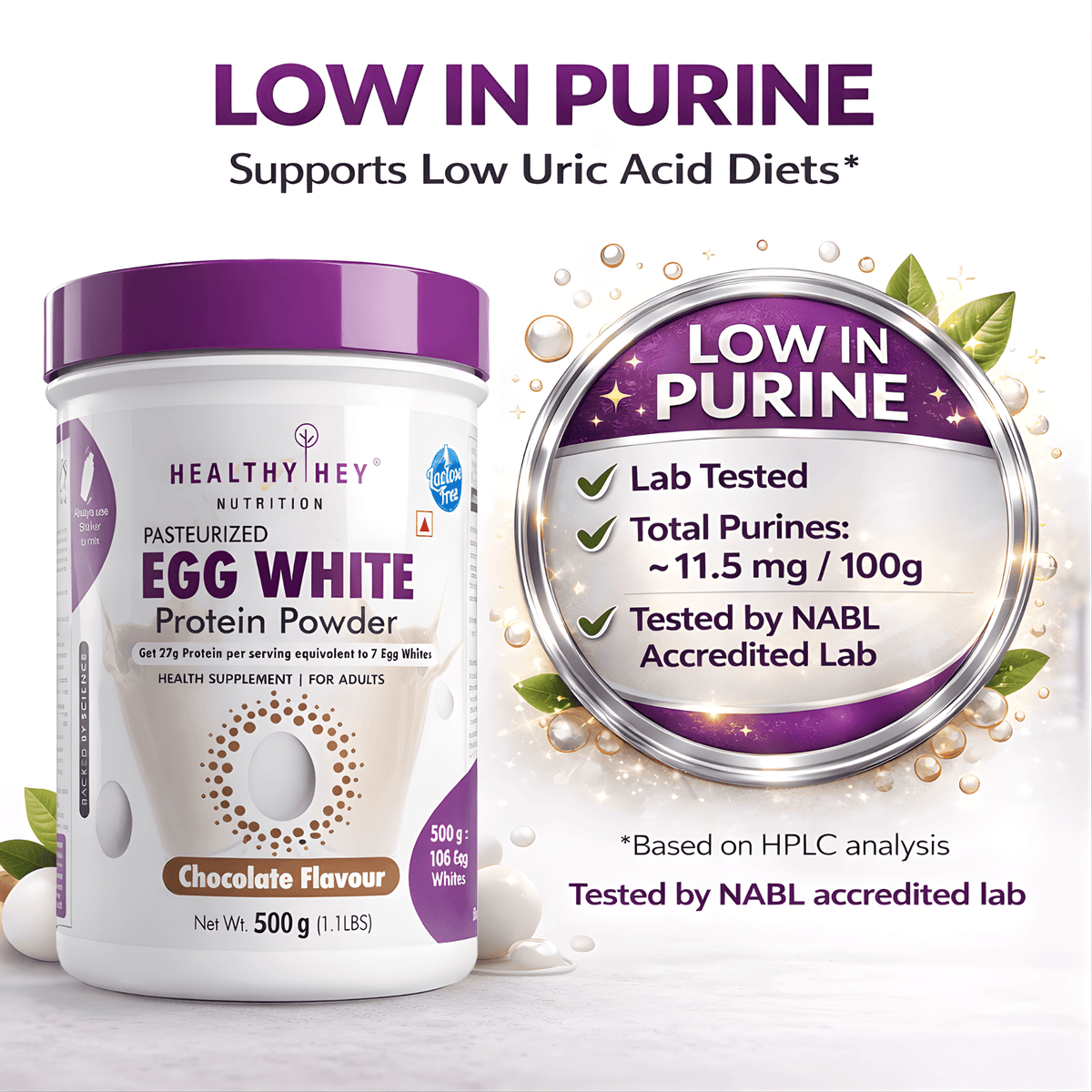 100% Egg White Protein Low in Purine - Instant Mix - 80% Protein - Non GMO & Lactose Free