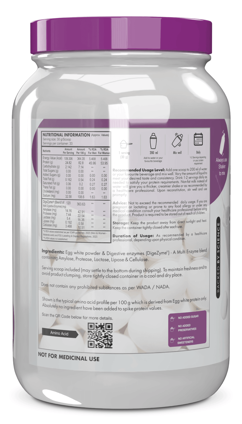 100% Egg White Protein Low in Purine - Instant Mix - 80% Protein - Non GMO & Lactose Free