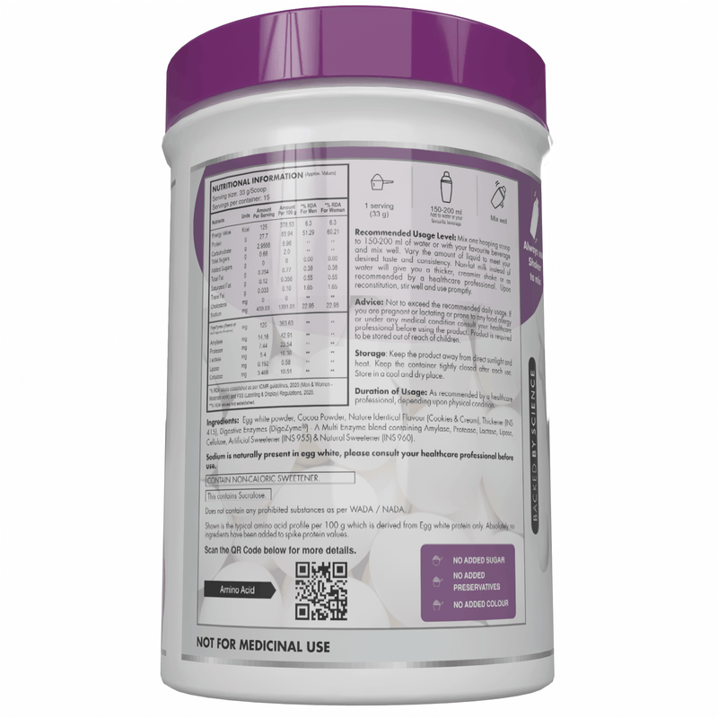 100% Egg White Protein Low in Purine - Instant Mix - 80% Protein - Non GMO & Lactose Free