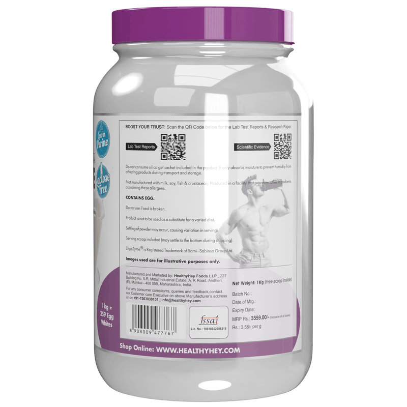 100% Egg White Protein Low in Purine - Instant Mix - 80% Protein - Non GMO & Lactose Free