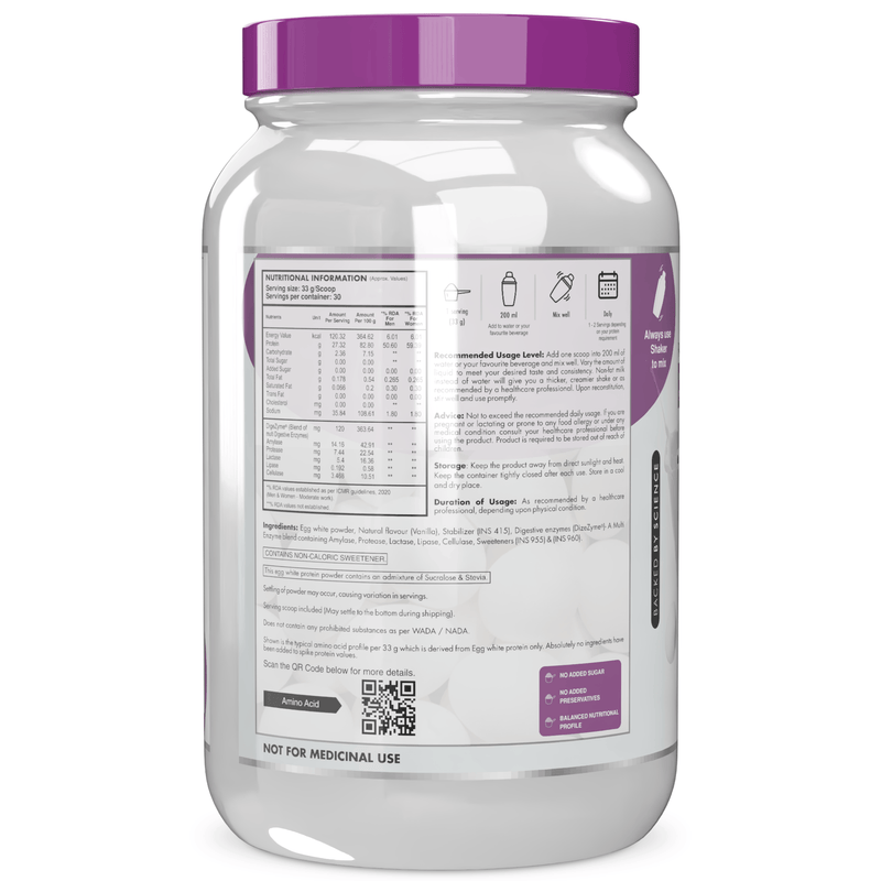 100% Egg White Protein Low in Purine - Instant Mix - 80% Protein - Non GMO & Lactose Free