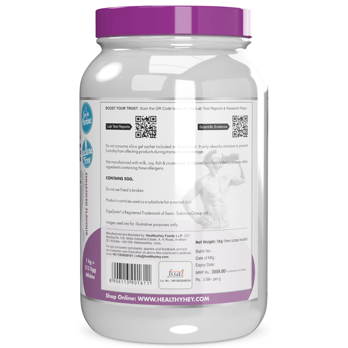 100% Egg White Protein Low in Purine - Instant Mix - 80% Protein - Non GMO & Lactose Free