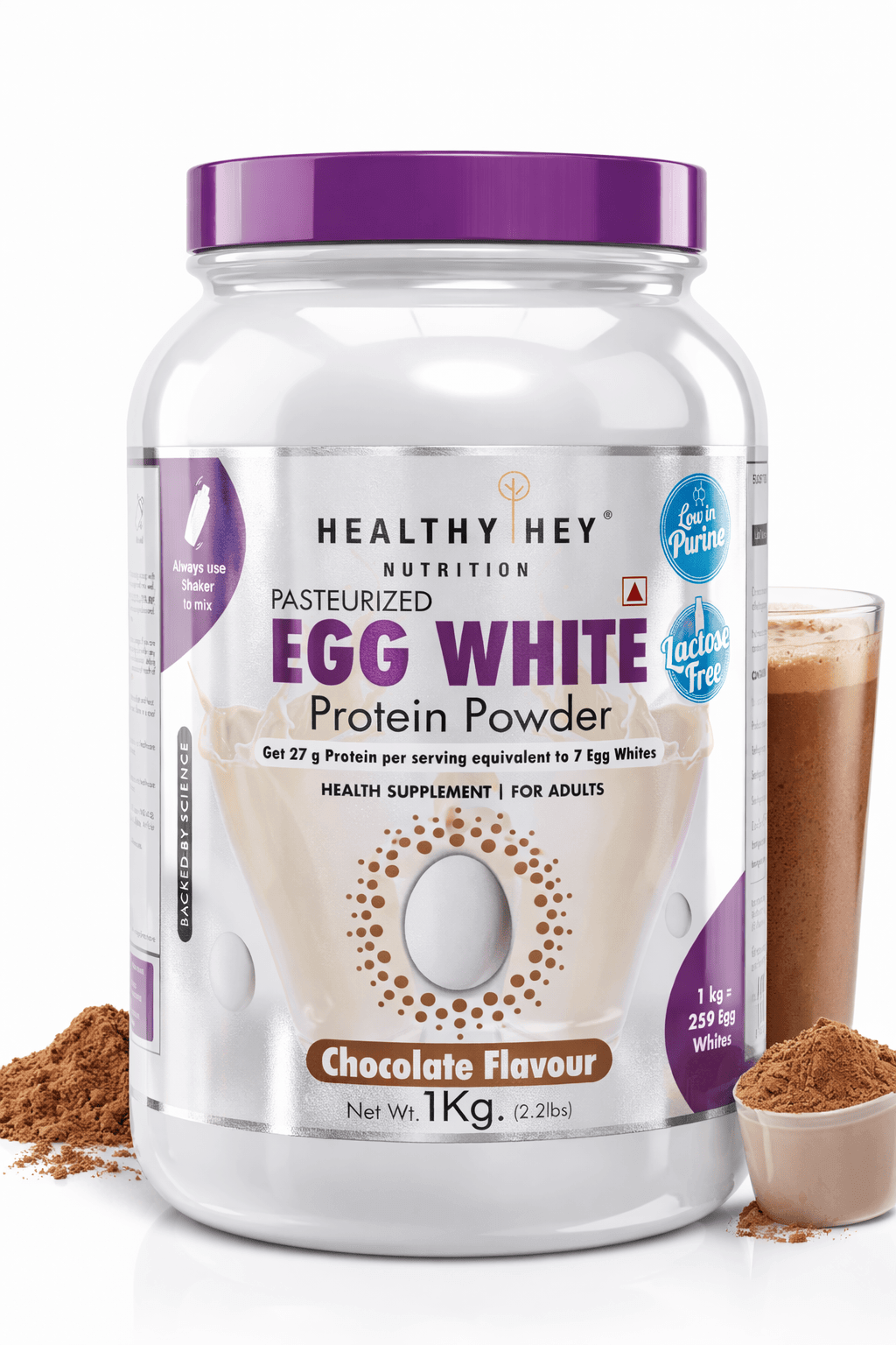 100% Egg White Protein Low in Purine - Instant Mix - 80% Protein - Non GMO & Lactose Free