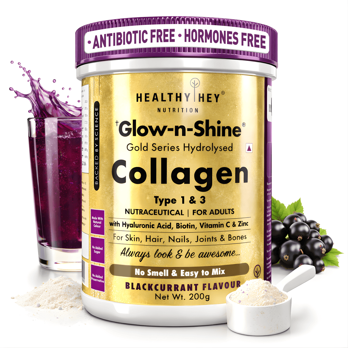 Skin Glow-n-Shine Collagen Powder 200g | Hydrolysed Collagen for Women and Men with Hyaluronic Acid, Biotin and Vitamin C for Healthy Skin, Hair and Nails