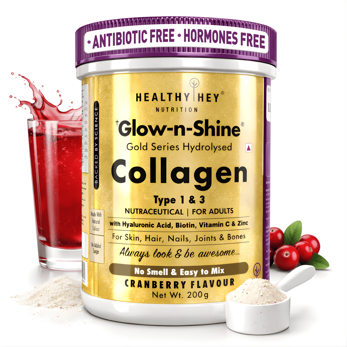 Skin Glow-n-Shine Collagen Powder 200g | Hydrolysed Collagen for Women and Men with Hyaluronic Acid, Biotin and Vitamin C for Healthy Skin, Hair and Nails