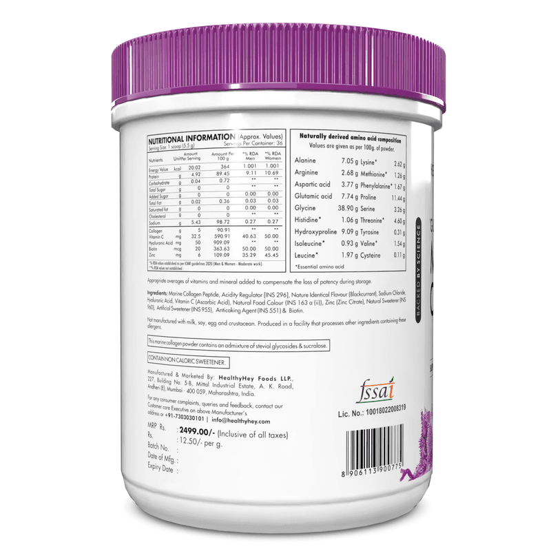 Glow-n-Shine Marine Collagen Peptide Powder 200g - Boost Skin, Hair & Joint Health
