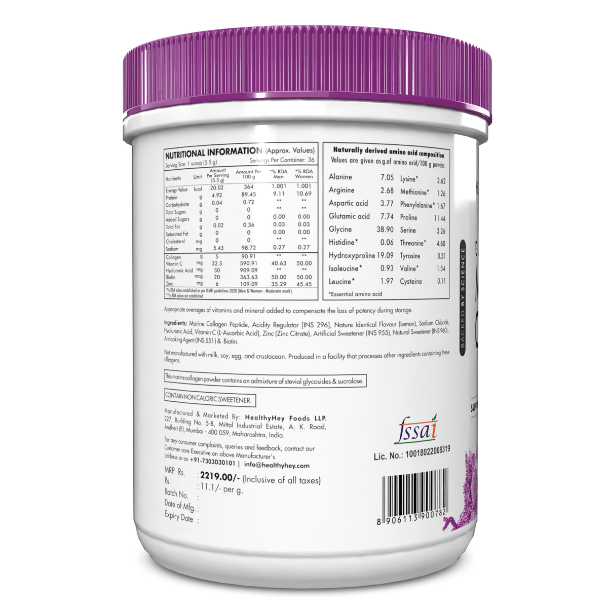 Glow-n-Shine Marine Collagen Peptide Powder 200g - Boost Skin, Hair & Joint Health