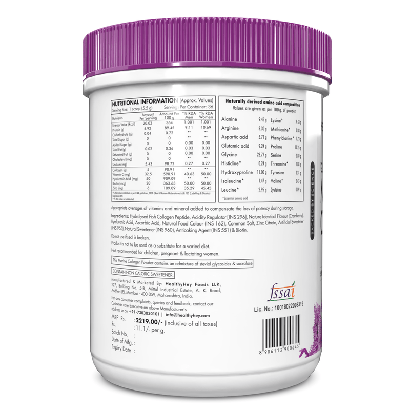 Glow-n-Shine Marine Collagen Peptide Powder 200g - Boost Skin, Hair & Joint Health