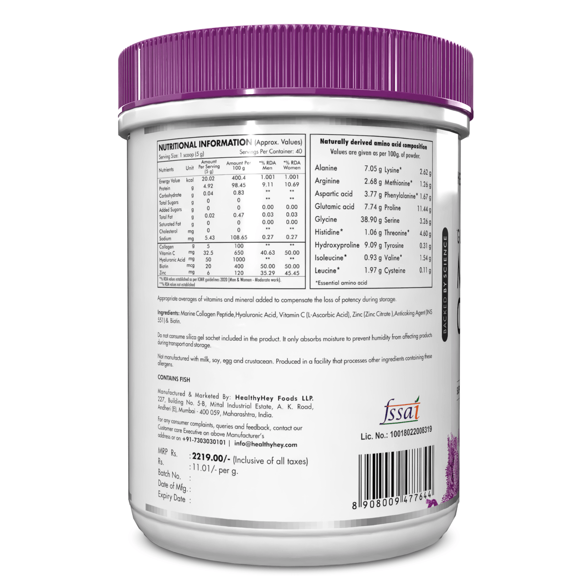 Glow-n-Shine Marine Collagen Peptide Powder 200g - Boost Skin, Hair & Joint Health