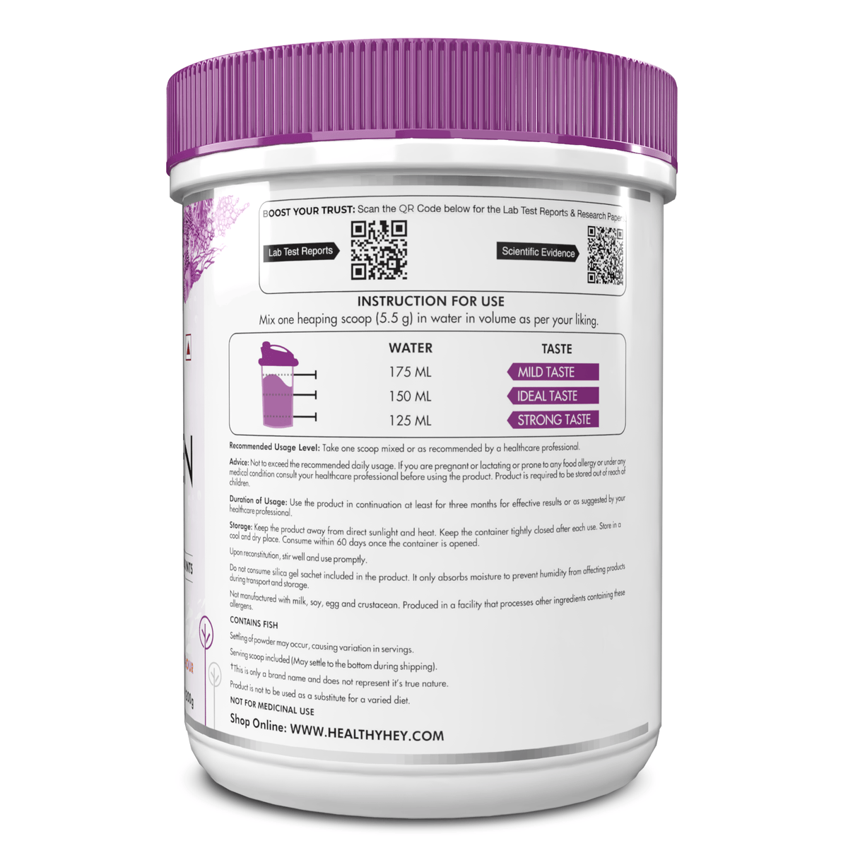 Glow-n-Shine Marine Collagen Peptide Powder 200g - Boost Skin, Hair & Joint Health