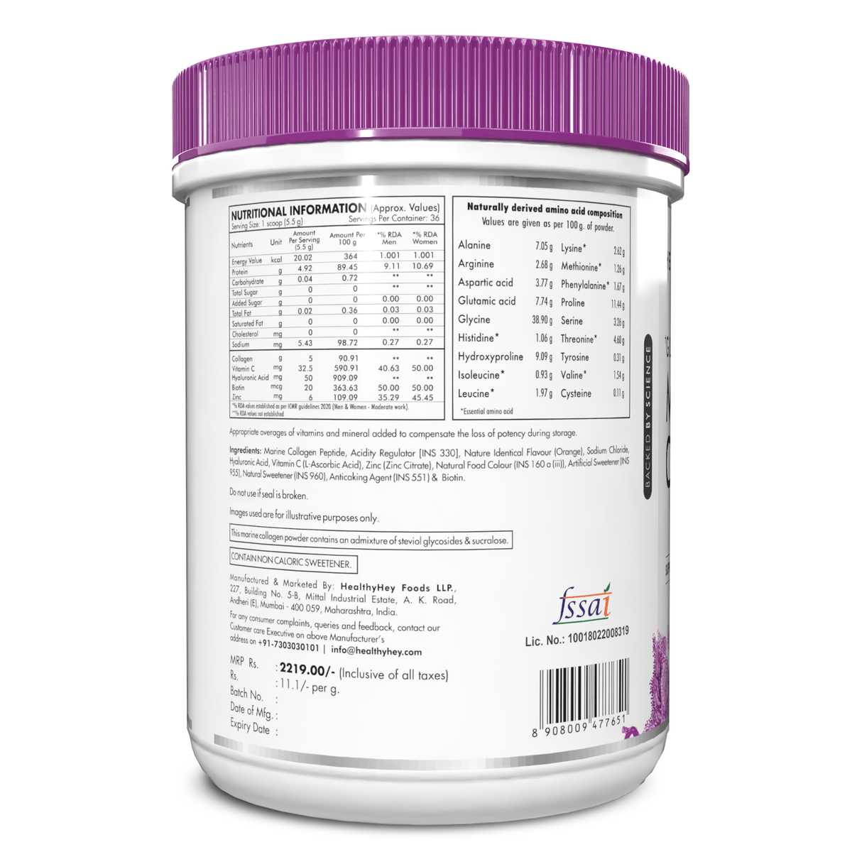 Glow-n-Shine Marine Collagen Peptide Powder 200g - Boost Skin, Hair & Joint Health