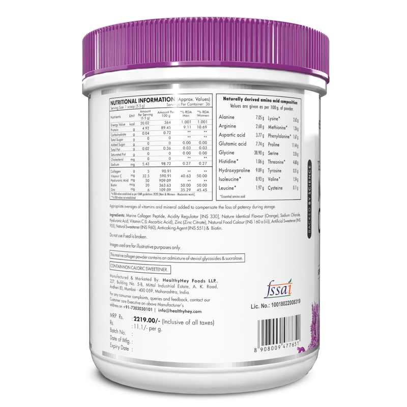 Glow-n-Shine Marine Collagen Peptide Powder 200g - Boost Skin, Hair & Joint Health