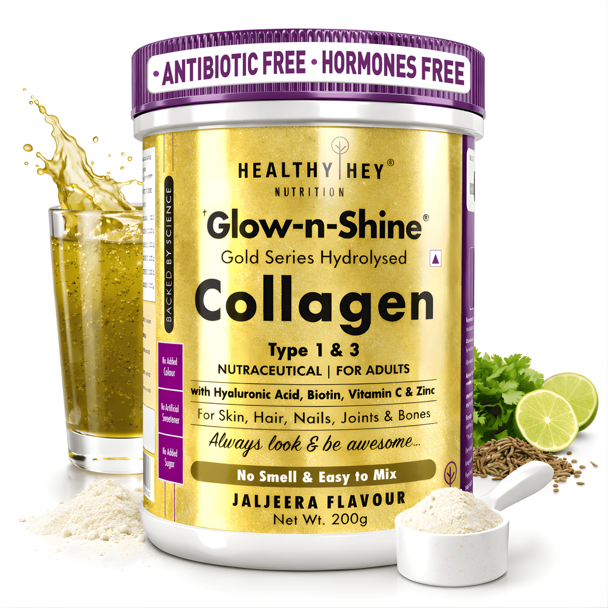 Skin Glow-n-Shine Collagen Powder 200g | Hydrolysed Collagen for Women and Men with Hyaluronic Acid, Biotin and Vitamin C for Healthy Skin, Hair and Nails