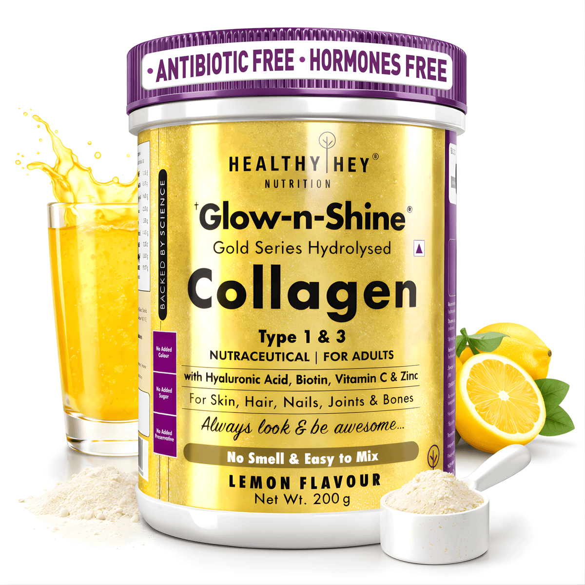 Skin Glow-n-Shine Collagen Powder 200g | Hydrolysed Collagen for Women and Men with Hyaluronic Acid, Biotin and Vitamin C for Healthy Skin, Hair and Nails