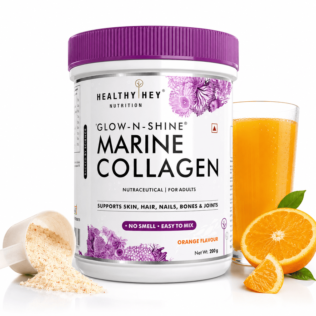 Glow-n-Shine Marine Collagen Peptide Powder 200g - Boost Skin, Hair & Joint Health