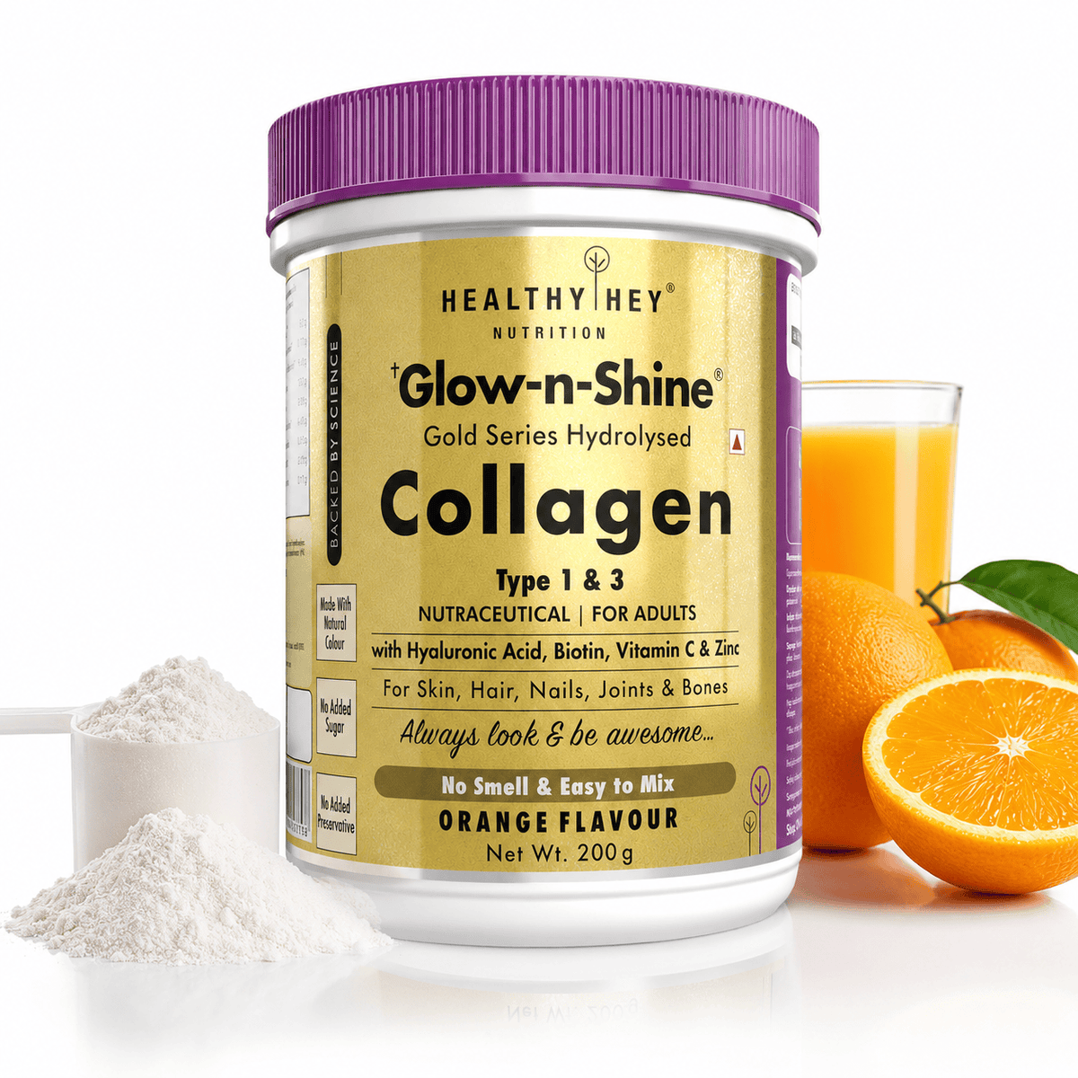 Skin Glow-n-Shine Collagen Powder 200g | Hydrolysed Collagen for Women and Men with Hyaluronic Acid, Biotin and Vitamin C for Healthy Skin, Hair and Nails