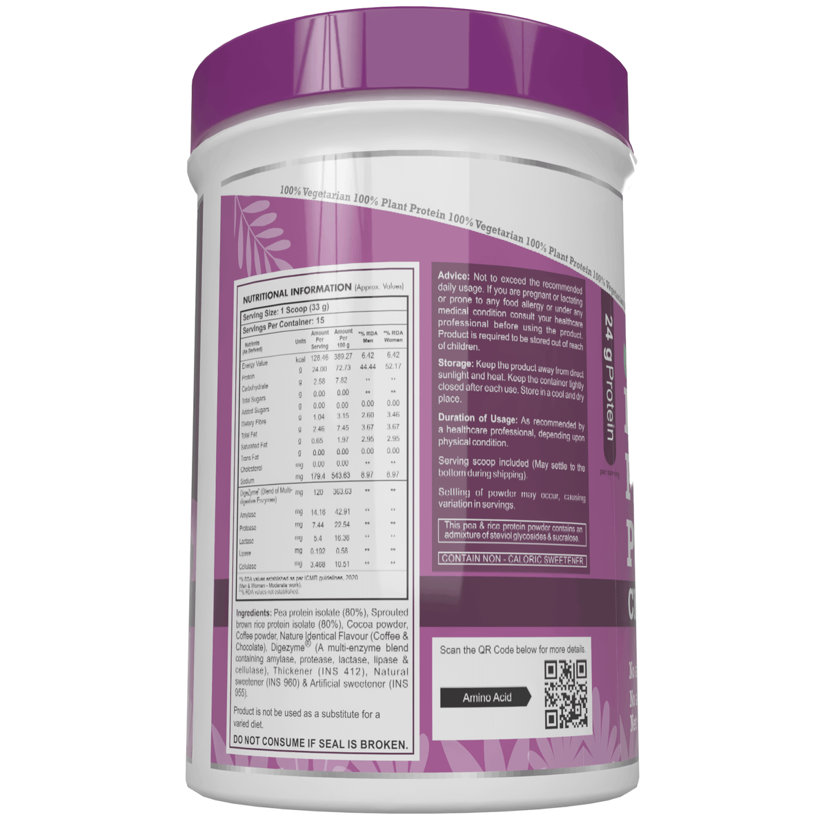 Plant Protein Powder, Protein - Low Net Carbs, Non Dairy, Gluten Free, Lactose Free, No Sugar Added, Soy Free, Non-GMO