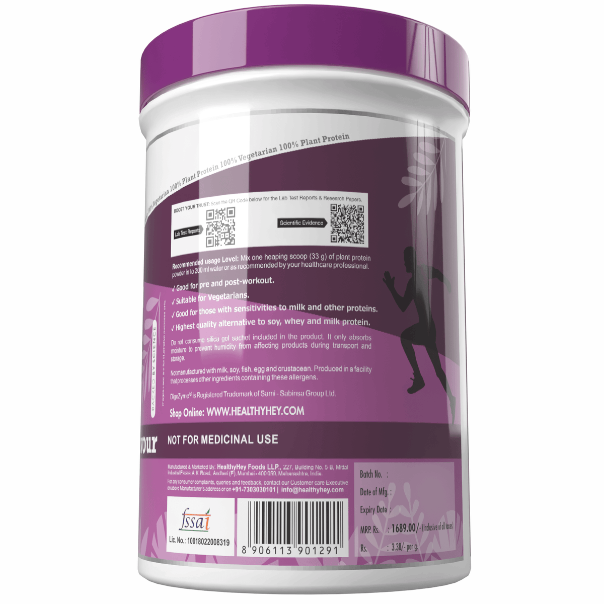 Plant Protein Powder, Protein - Low Net Carbs, Non Dairy, Gluten Free, Lactose Free, No Sugar Added, Soy Free, Non-GMO