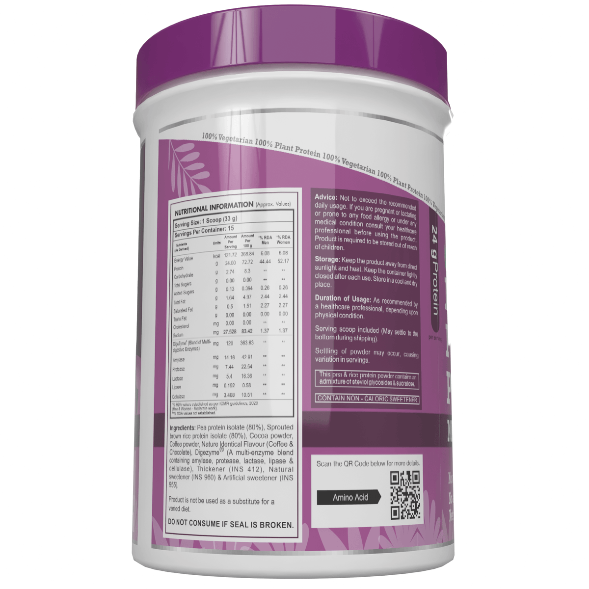 Plant Protein Powder, Protein - Low Net Carbs, Non Dairy, Gluten Free, Lactose Free, No Sugar Added, Soy Free, Non-GMO