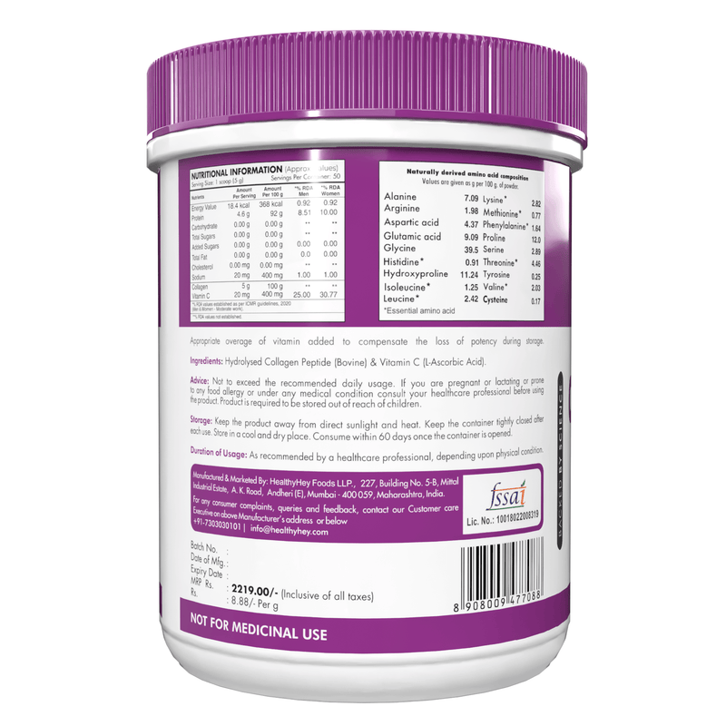 Pure Collagen Powder | Collagen Supplement for Glowing Skin | Pure Hydrolysed Collagen Powder for Women and Men | Unflavoured-250 gm