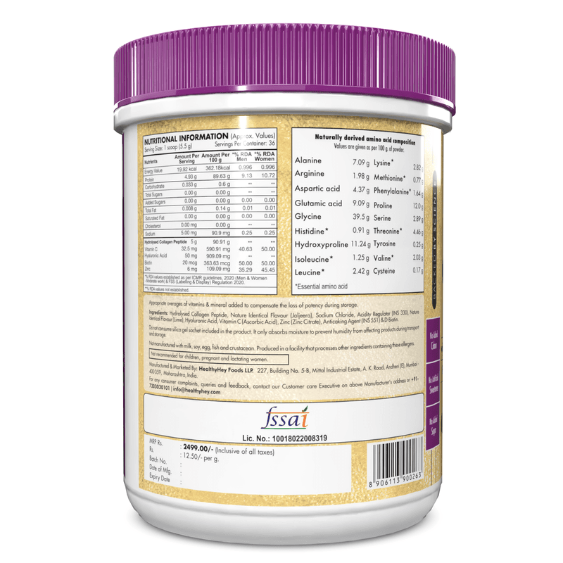 Skin Glow-n-Shine Collagen Powder 200g | Hydrolysed Collagen for Women and Men with Hyaluronic Acid, Biotin and Vitamin C for Healthy Skin, Hair and Nails