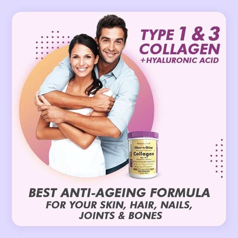 Skin Glow-n-Shine Collagen Powder 200g | Hydrolysed Collagen for Women and Men with Hyaluronic Acid, Biotin and Vitamin C for Healthy Skin, Hair and Nails