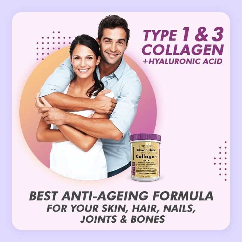 Skin Glow-n-Shine Collagen Powder 200g | Hydrolysed Collagen for Women and Men with Hyaluronic Acid, Biotin and Vitamin C for Healthy Skin, Hair and Nails
