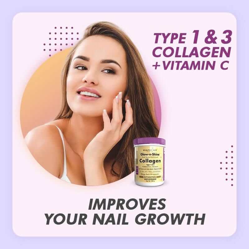 Skin Glow-n-Shine Collagen Powder 200g | Hydrolysed Collagen for Women and Men with Hyaluronic Acid, Biotin and Vitamin C for Healthy Skin, Hair and Nails