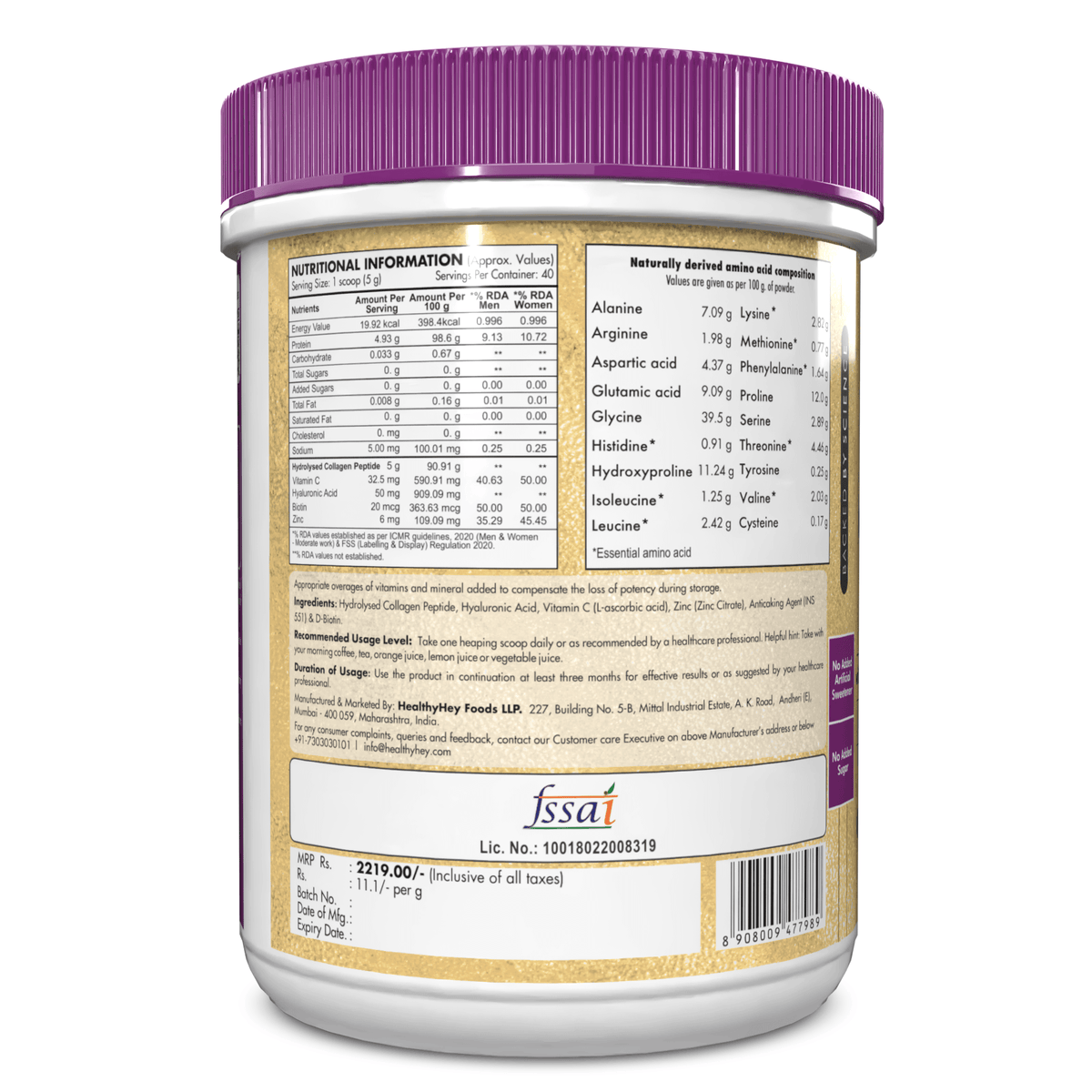 Skin Glow-n-Shine Collagen Powder 200g | Hydrolysed Collagen for Women and Men with Hyaluronic Acid, Biotin and Vitamin C for Healthy Skin, Hair and Nails