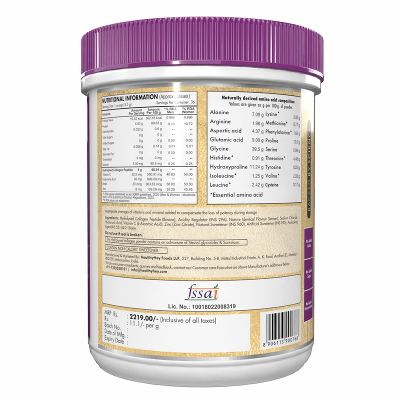 Skin Glow-n-Shine Collagen Powder 200g | Hydrolysed Collagen for Women and Men with Hyaluronic Acid, Biotin and Vitamin C for Healthy Skin, Hair and Nails