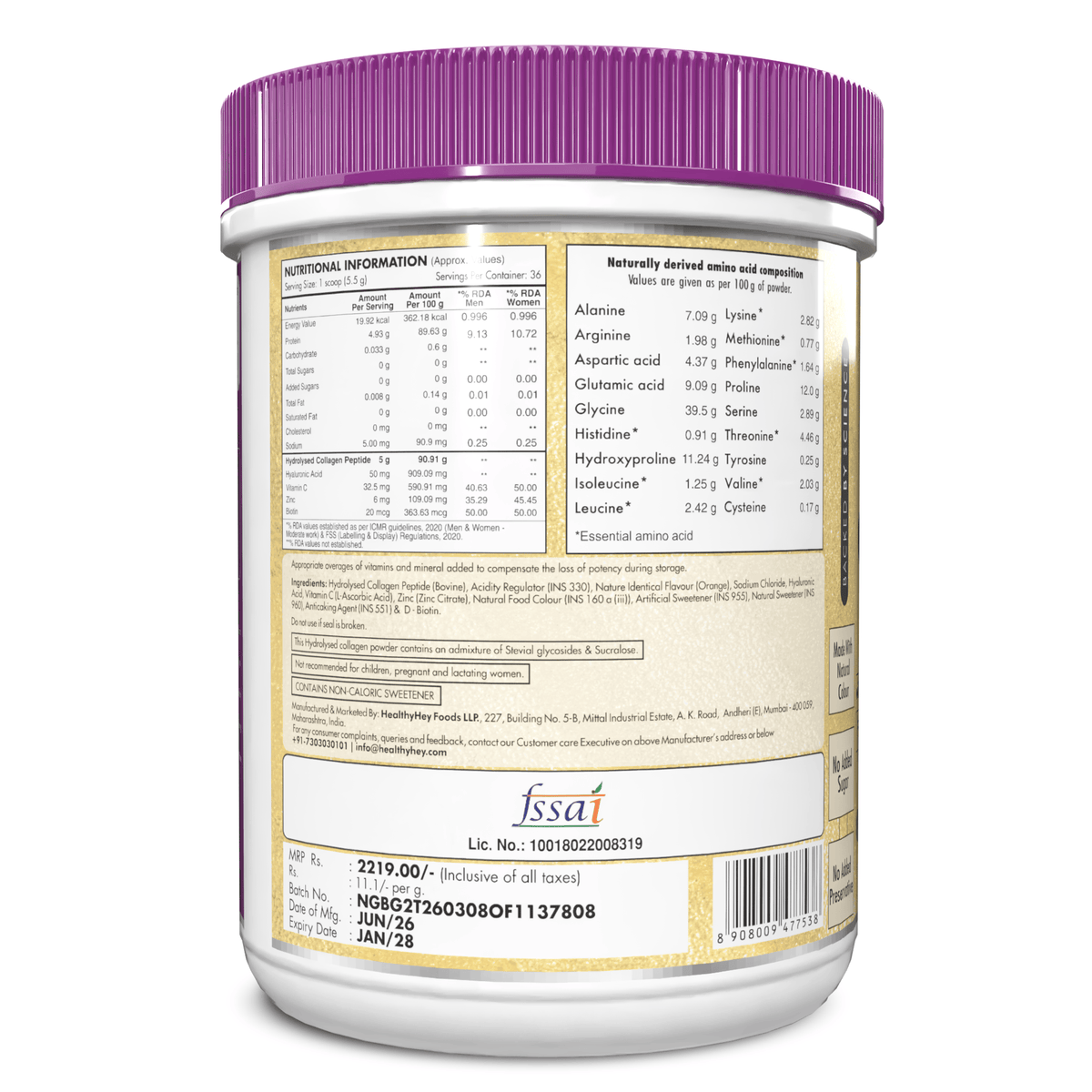 Skin Glow-n-Shine Collagen Powder 200g | Hydrolysed Collagen for Women and Men with Hyaluronic Acid, Biotin and Vitamin C for Healthy Skin, Hair and Nails