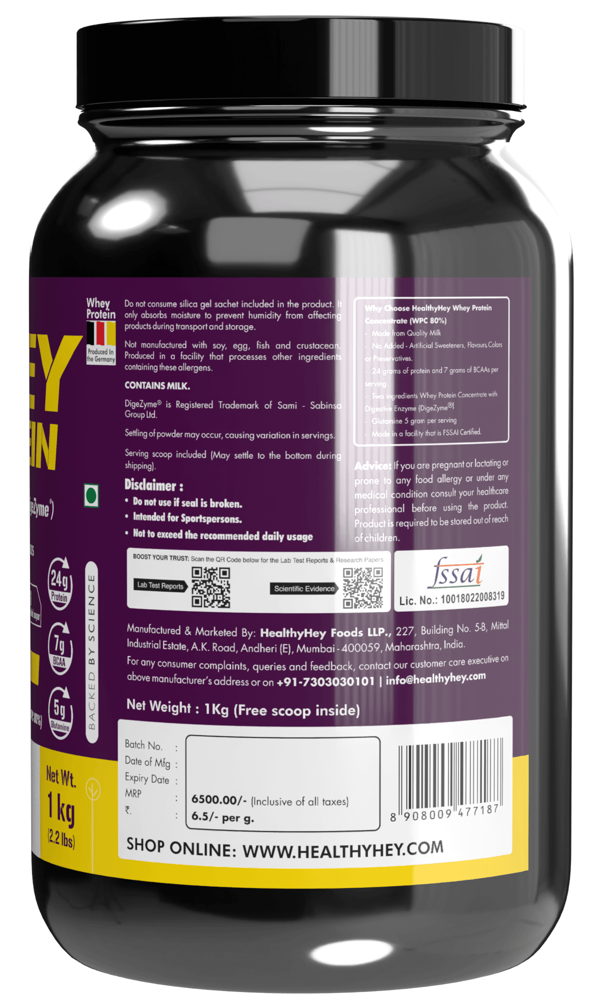 Whey Protein Concentrate - 80% Protein with Digestive Enzymes