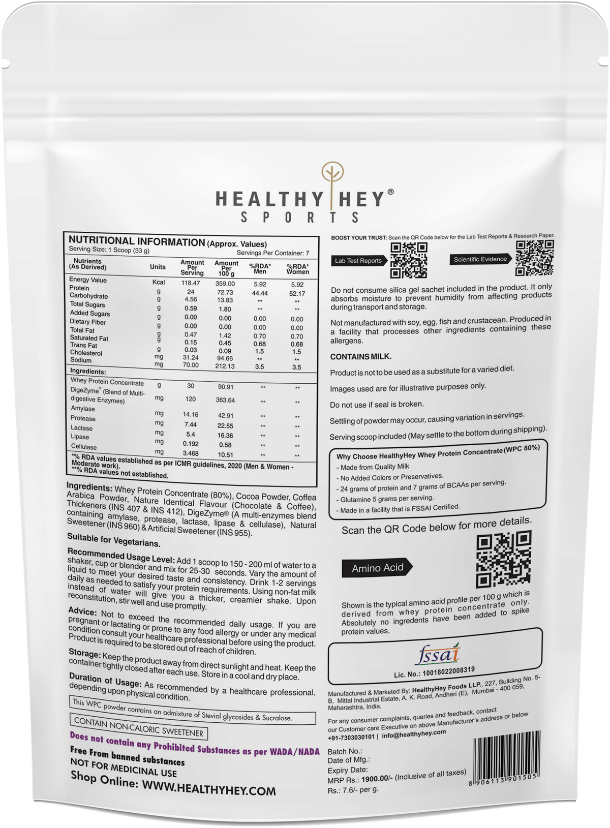 Whey Protein Concentrate - 80% Protein with Digestive Enzymes