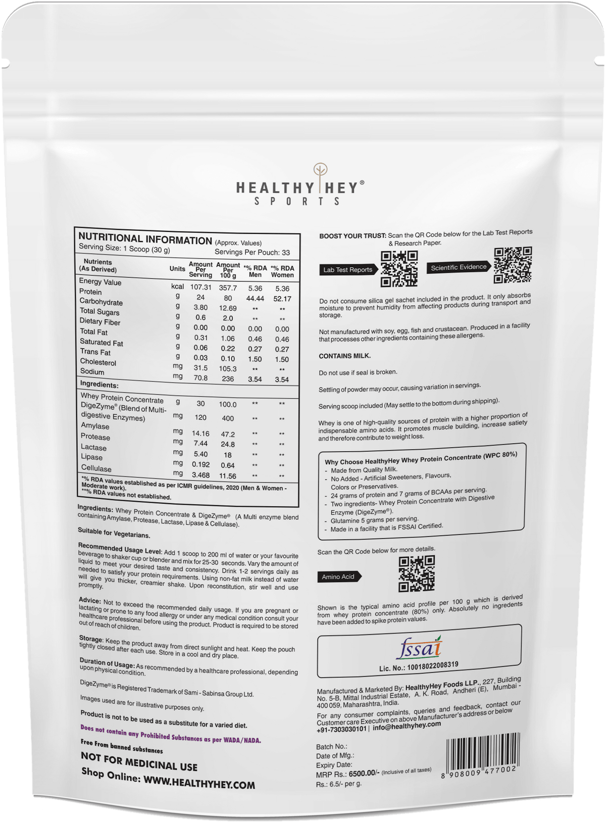 Whey Protein Concentrate - 80% Protein with Digestive Enzymes
