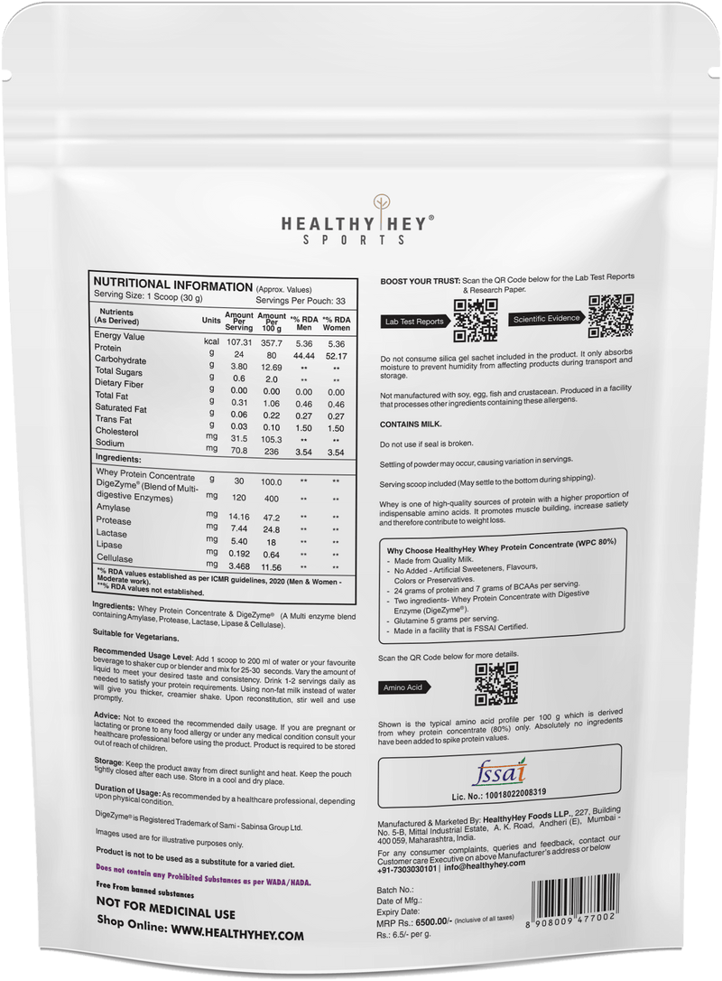 Whey Protein Concentrate - 80% Protein with Digestive Enzymes