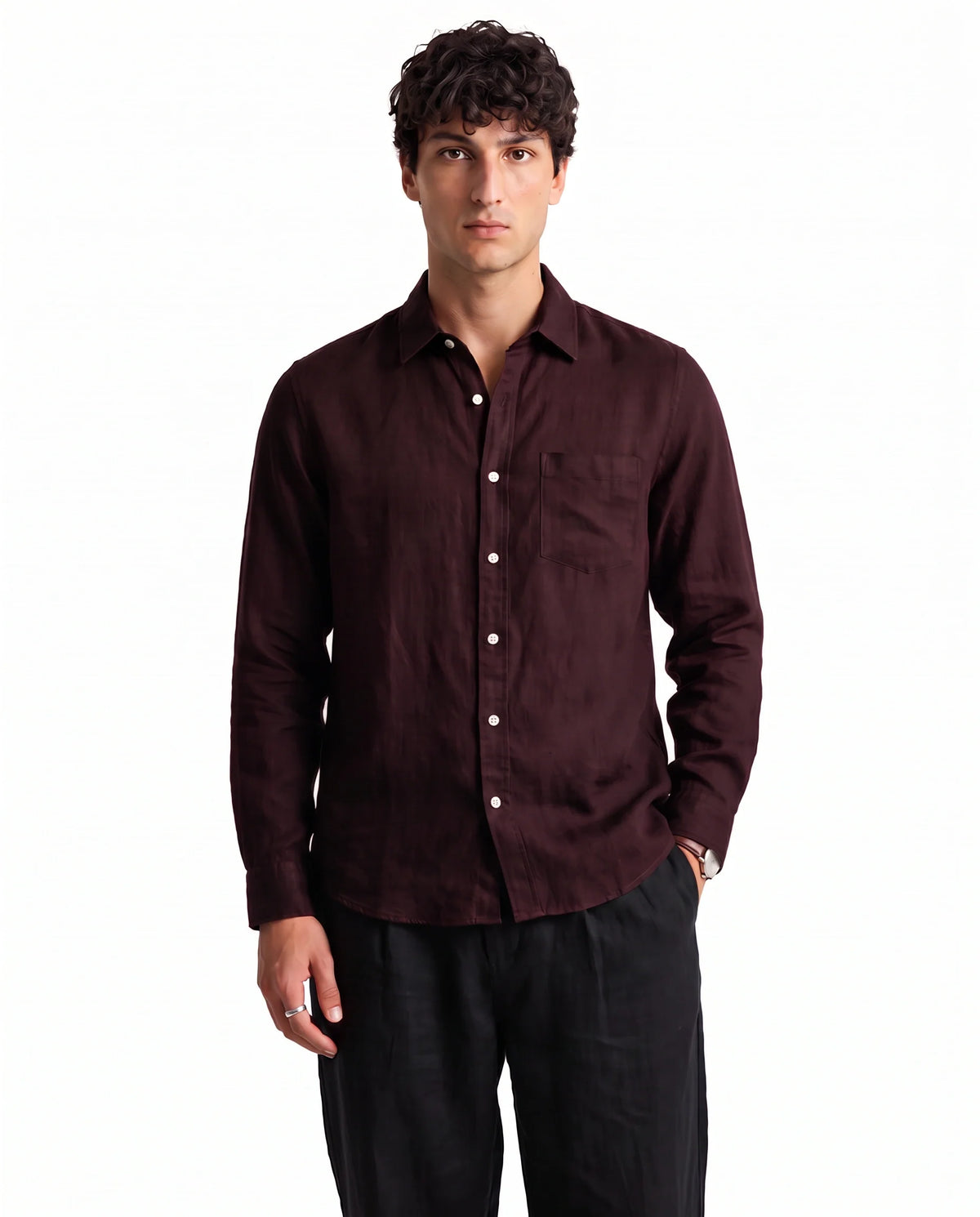 Dark Maroon Linen Blend Shirt-1