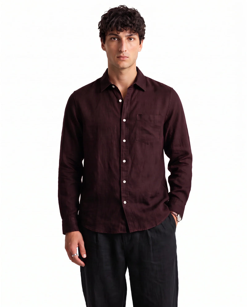 Dark Maroon Linen Blend Shirt-1