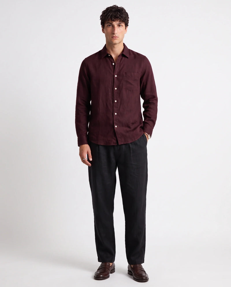 Dark Maroon Linen Blend Shirt-2