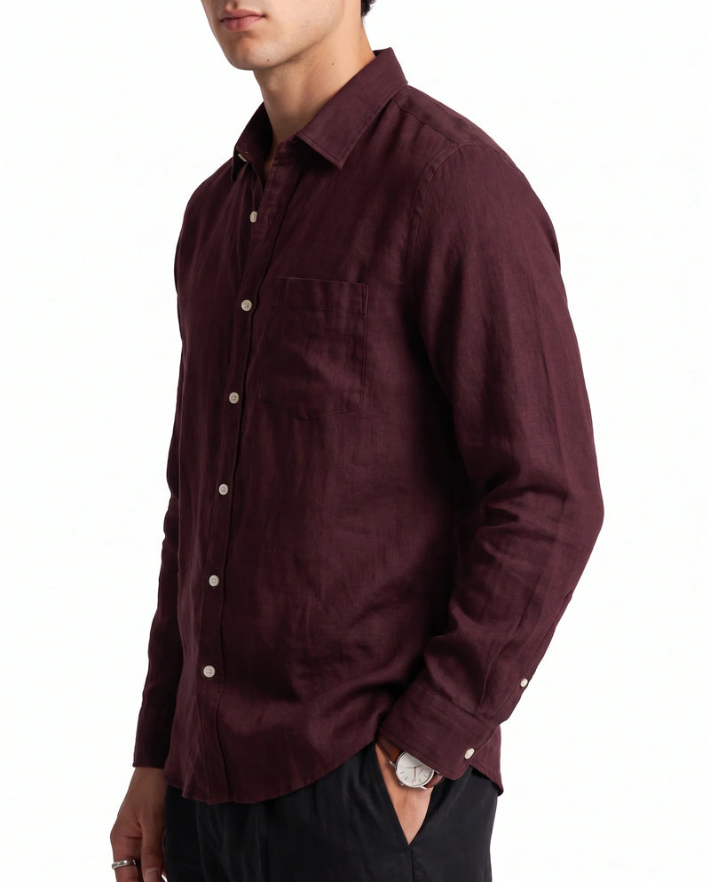 Dark Maroon Linen Blend Shirt-3