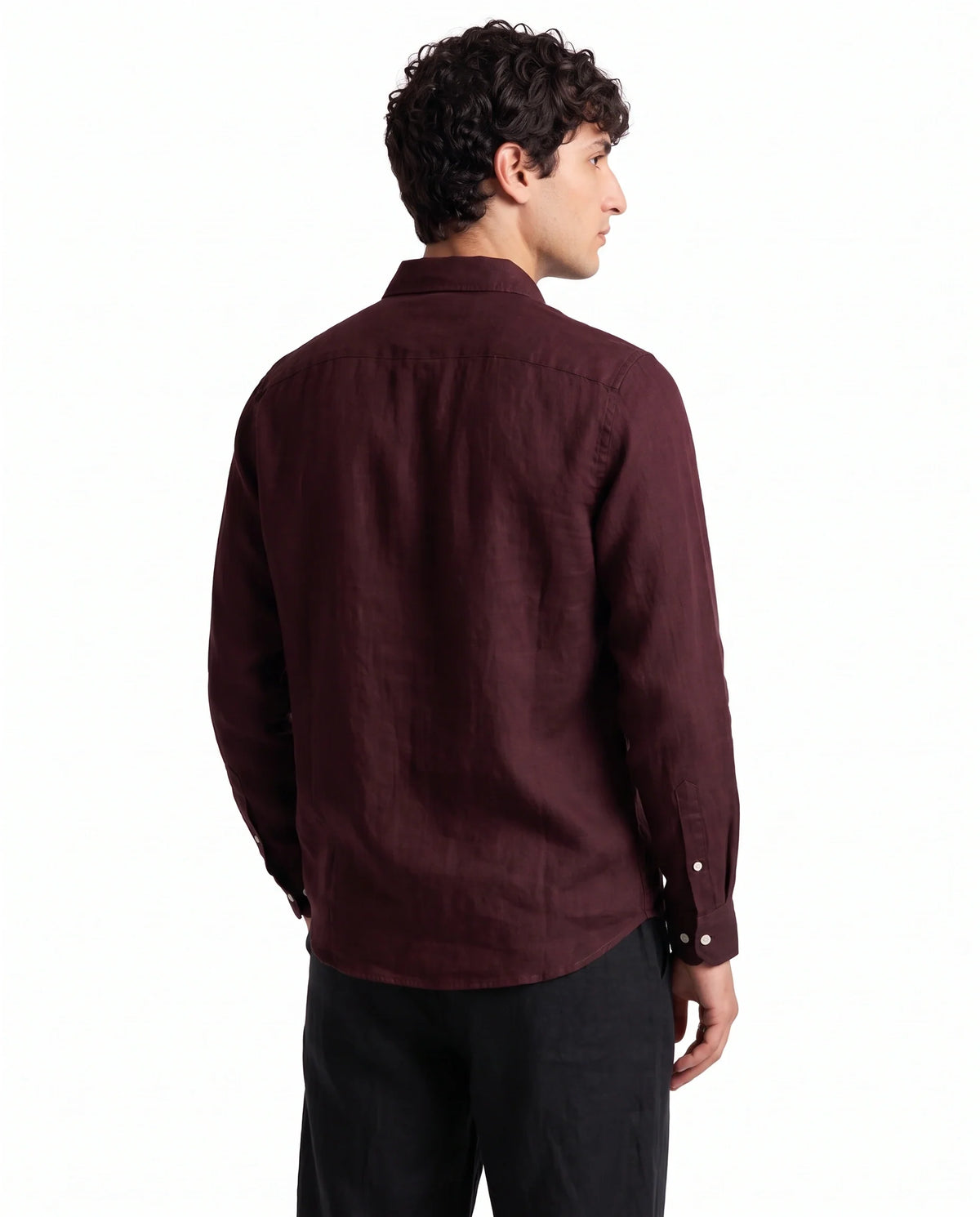 Dark Maroon Linen Blend Shirt-4