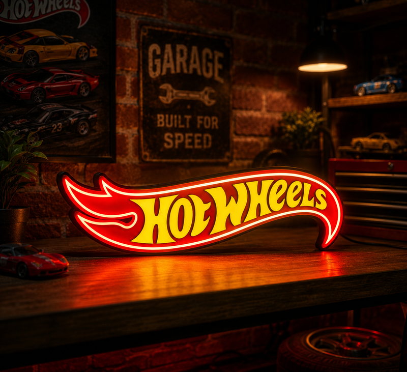 Hot Wheels LED Neon Desk Lamp – Retro Racing Night Light
