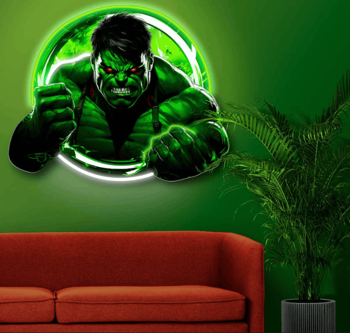 Hulk Gamma Rage Neon Wall Art – Green Power LED Superhero Light | Neon Signs India — Image 1