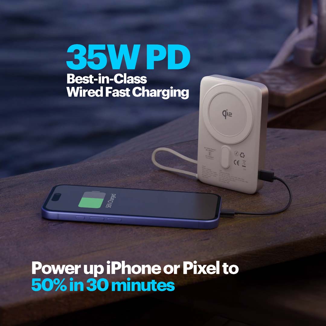 Odin 10,000mAh Qi2 MagSafe Wireless Powerbank with Built-In Type-C Cable