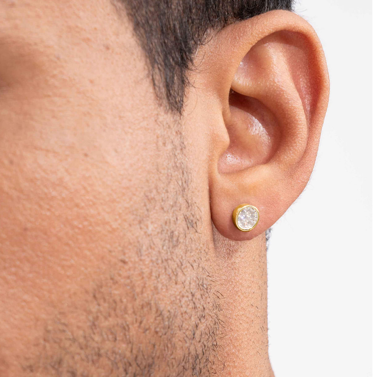 Iced Tuvs Stud Earring (Single Stud) | 925 Sterling Silver, AAA Grade Cubic Zirconia, Rhodium Plating & Glossy Finish